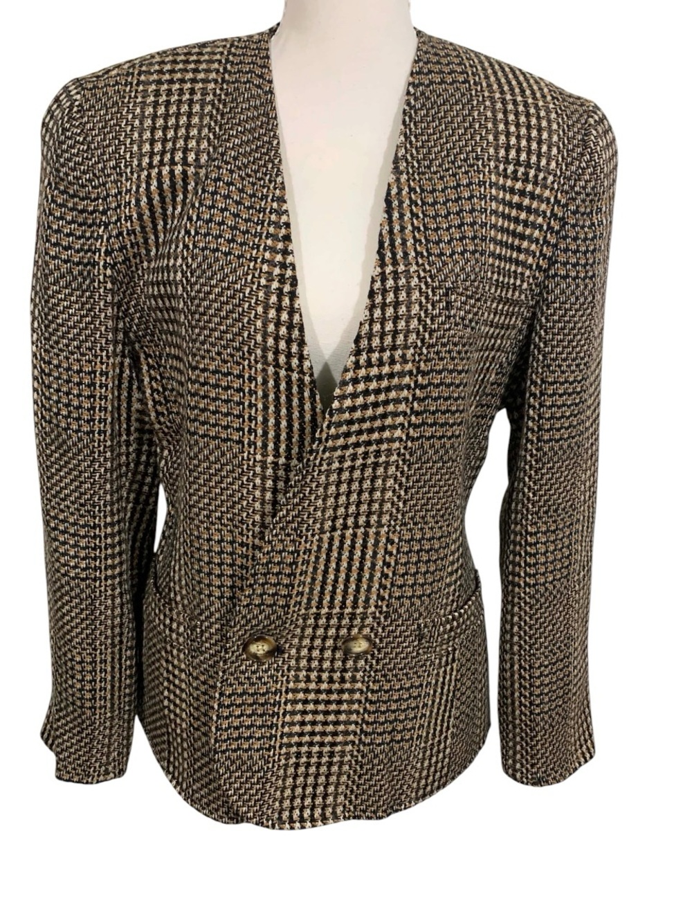 Vintage Business Paul Stanley Wool Tweed Houndstooth Blazer Jacket Size 10